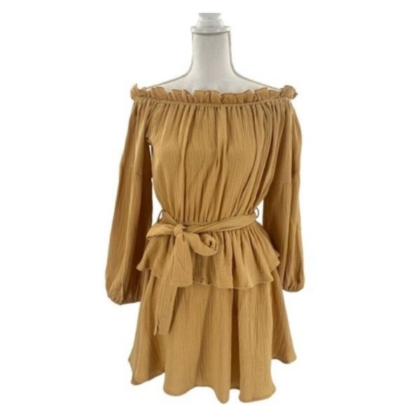 Petal & Pup Tan Ruched Tie Front Sundress - Picture 3 of 10